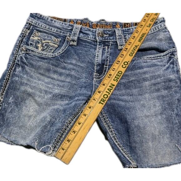 Rock Revival Ecton Slim Boot Denim Shorts Size 34 Distressed Cut-Off Jean Shorts - Picture 16 of 16